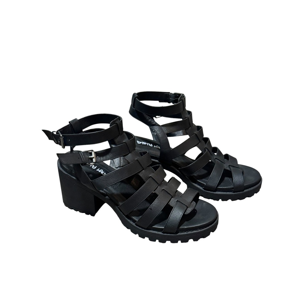 Dirty Laundry fun stuff Black Gladiator Block Heel Lug Sole Sandals Sz 9.5 Y2K - Picture 7 of 12